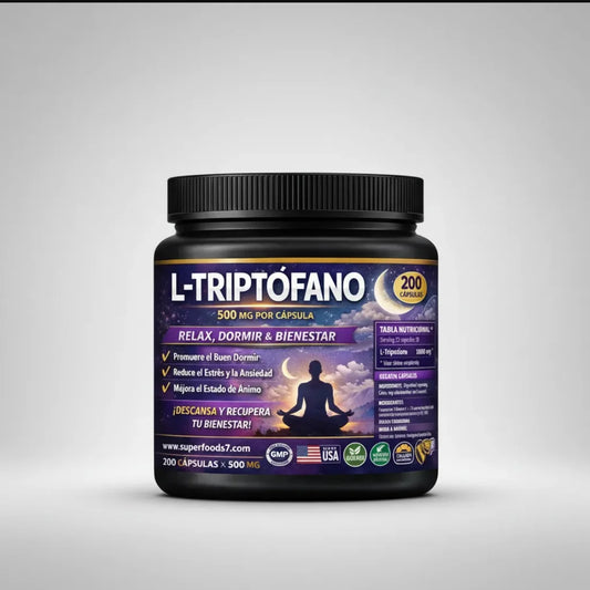 L-Triptofano 500 mg x 200 Cápsulas | Apoyo Natural para el Sueño, Estado de Ánimo y Estrés | Suplemento Dietario