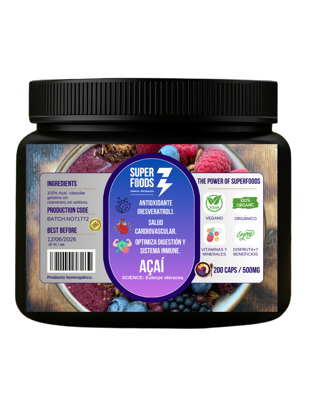 Açaí en polvo orgánico , Superalimentos antioxidantes , Beneficios del açaí , Açaí para energía , Açaí para la piel , Antocianinas , Superfoods premium