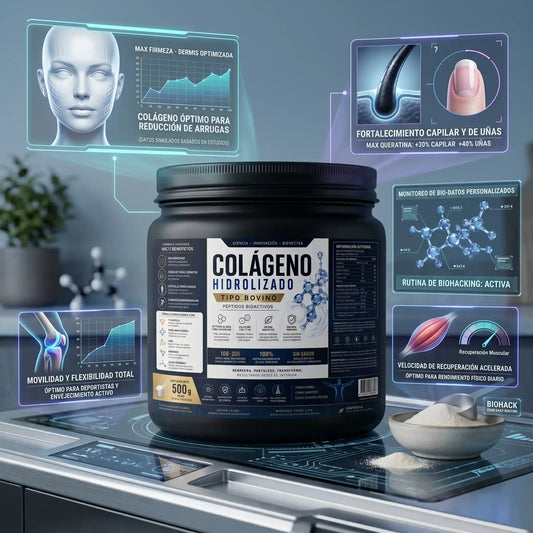 Colágeno Hidrolizado Premium 500g + Ácido Hialurónico, Magnesio, Zinc y Vitamina C