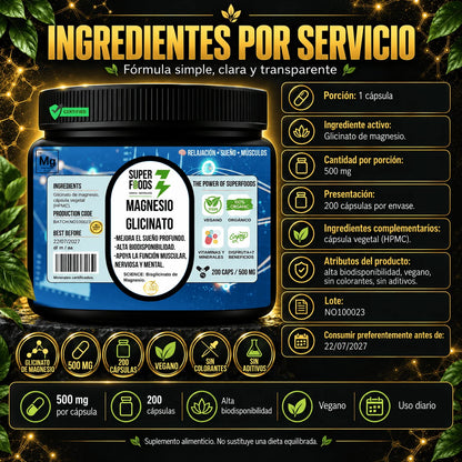 Glicinato de magnesio 200 capsulas 500 mg