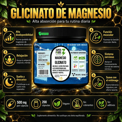 Glicinato de magnesio 200 capsulas 500 mg