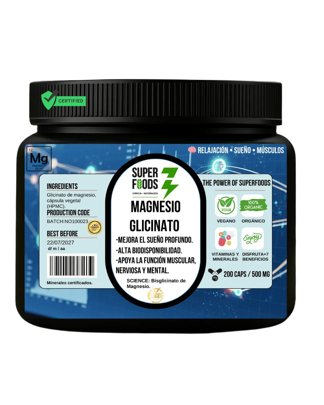 Glicinato de magnesio 200 capsulas 500 mg