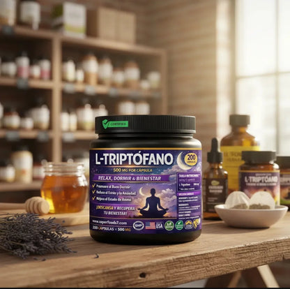 L-Triptofano 500 mg x 200 Cápsulas | Apoyo Natural para el Sueño, Estado de Ánimo y Estrés | Suplemento Dietario