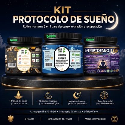 🌙 KIT SUEÑO – Ashwagandha KSM-66, Magnesio Glicinato y L-Triptófano