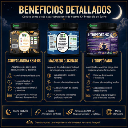 🌙 KIT SUEÑO – Ashwagandha KSM-66, Magnesio Glicinato y L-Triptófano