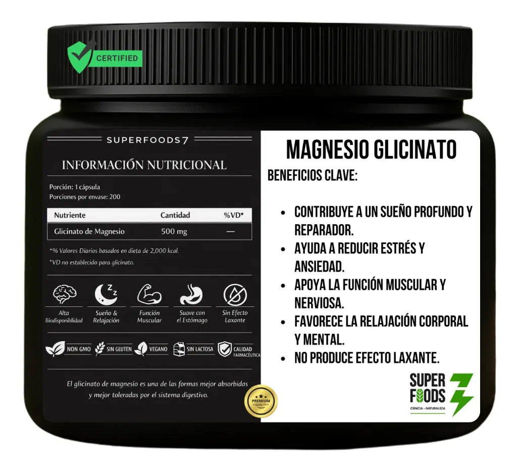 Glicinato de magnesio 200 capsulas 500 mg