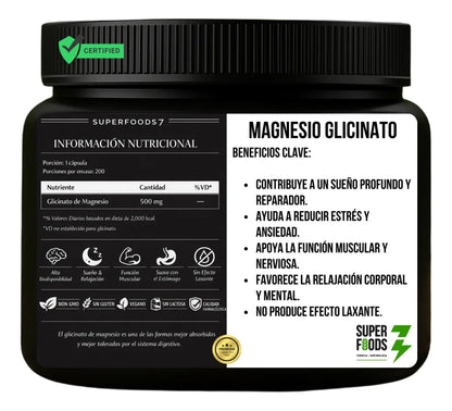 Glicinato de magnesio 200 capsulas 500 mg