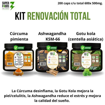 Kit bienestar Ashwagandha ksm 66 / Gotu kola / Curcuma pimienta