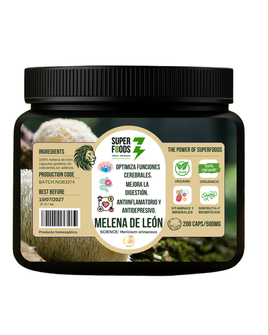 melena de león, lions mane colombia, lions mane nootrópico, suplemento para enfoque, memoria natural, hericium erinaceus, ngf natural, vitaminas para el cerebro, superfood para la mente.