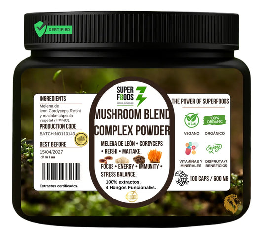Mushroom complex melena de leon cordyceps reishi maitake 100 capsulas 600 mg